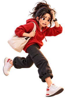 Zara the Zigzagger: mid-run, glancing back, reactive and rushed energy
